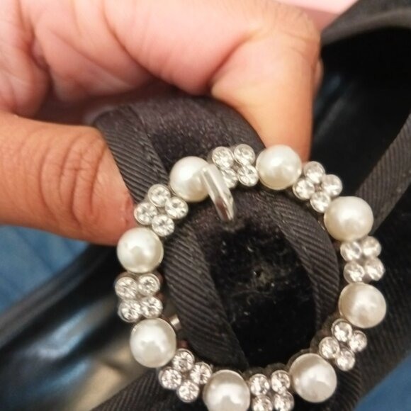 Juicy Couture Black Velvet Flats - Faux Pearl Diamond Silver - Picture 4 of 9